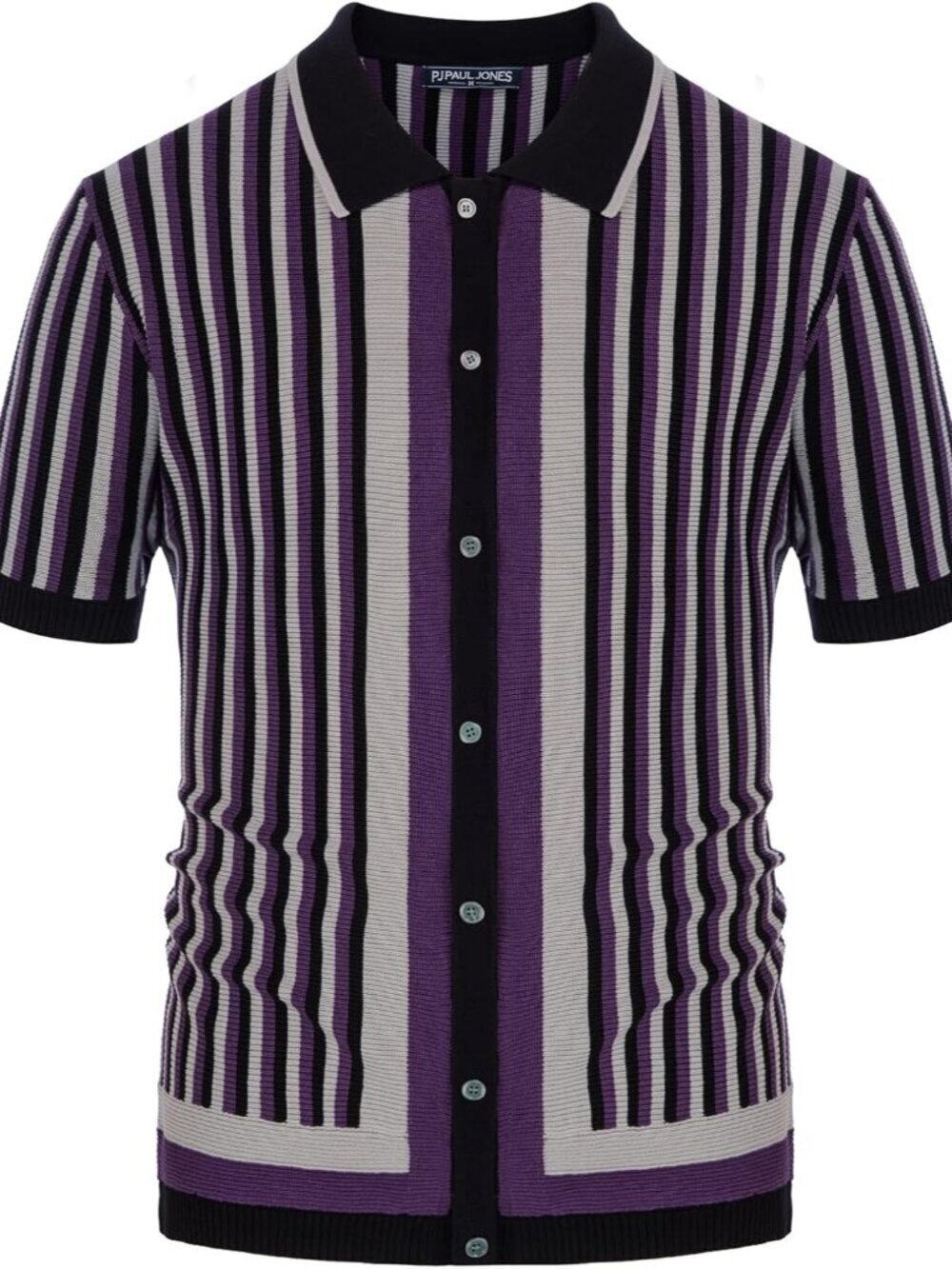 Men's Purple Retro Knit Polo Vintage Striped Casual Summer Shirt